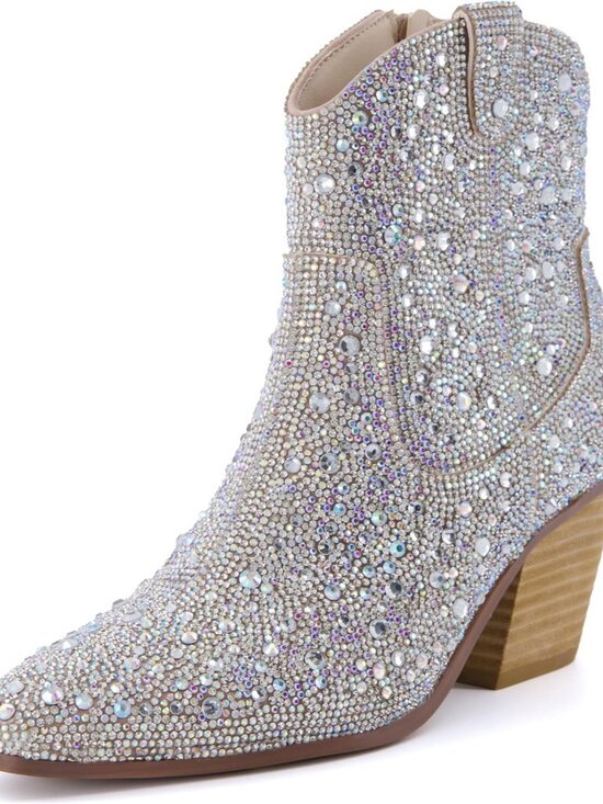 Shoes - Women's Bravo Rhinestone Western Boots with Memory Foam Sparkly Cowboy Ankle